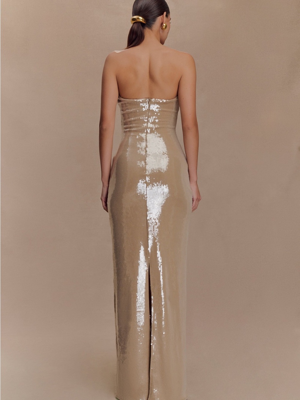 Meshki Strapless Sequin Gown in Gold - Picture 2 of 4